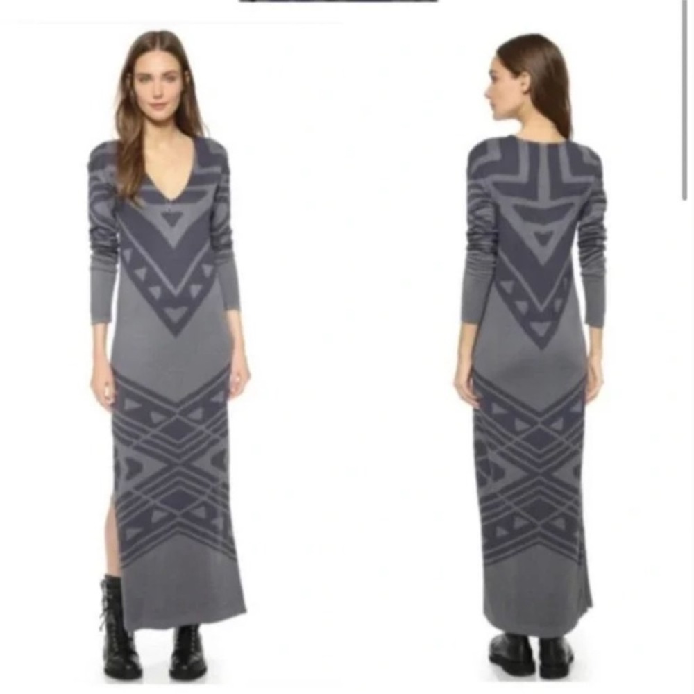 Free People Bauhaus Swit maxi sweater dress in gray Aztec print design size xs